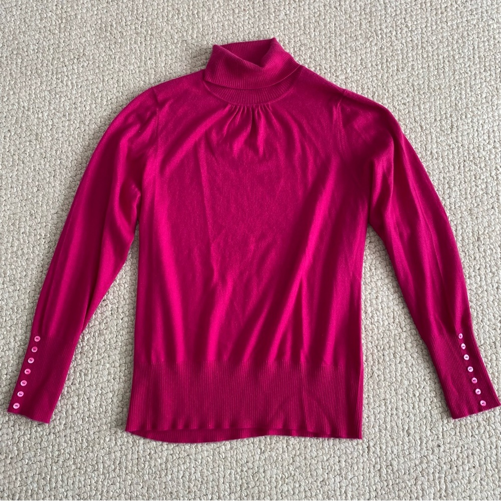 Classiques Entier Fuchsia Pink 100% Cashmere Turtleneck Sweater Women’s Size XL